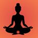 Silhouette of a woman meditating in lotus pose with a glowing red light at the base of the spine, symbolizing the Root Chakra.