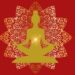 Solar plexus chakra meditation illustration with golden Buddha silhouette and ornate mandala pattern on red background
