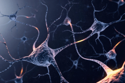 Interconnected neurons with glowing synapses illustrating brain activity, neuroplasticity, and neural communication.